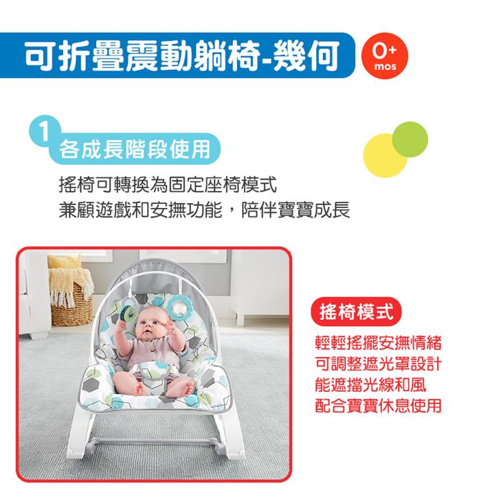 (出租)【Fisher Price 費雪】可折疊繽紛躺椅(幾何)